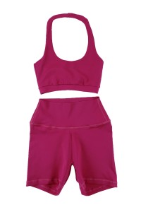 訂購女裝緊身運動服  玫紅色瑜伽服套裝  健身運動套裝  大U領  TF080